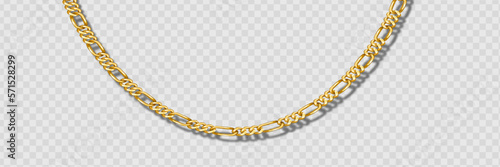 Set of realistic vector golden chains. Vector illustration of gold links isolated on white background