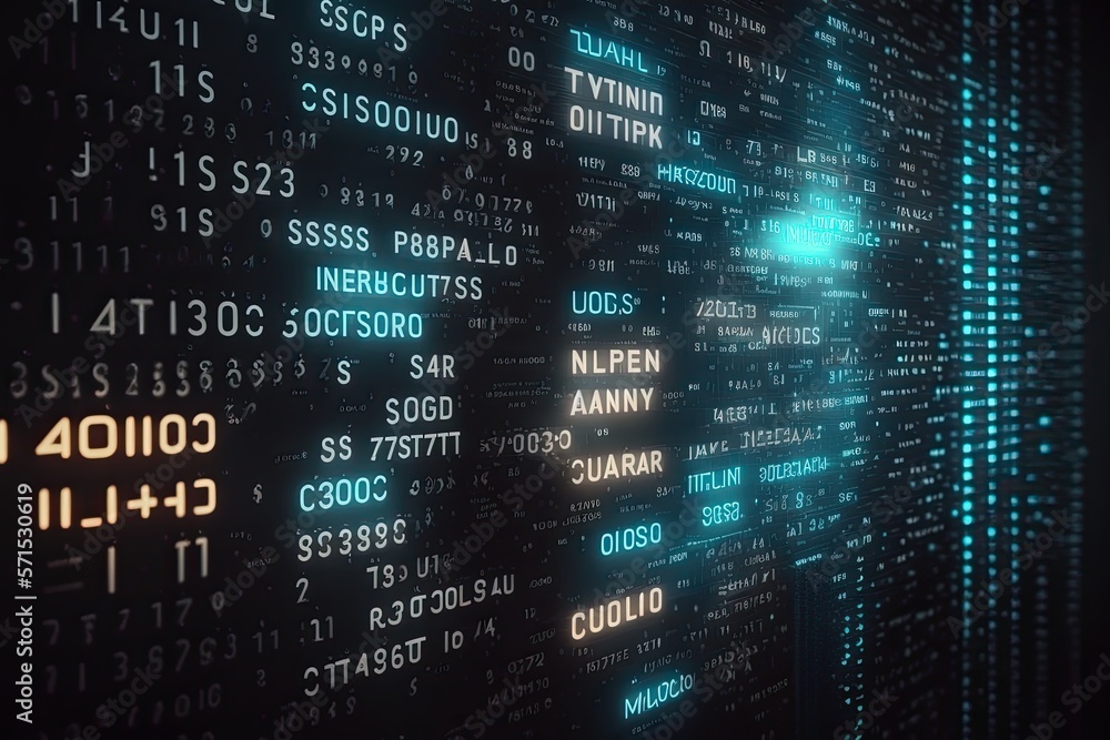 Abstract cyberspace Code digital technology background. Stream big data. Generative AI Abstract cyberspace Code digital technology background. Stream big data. Generative AI