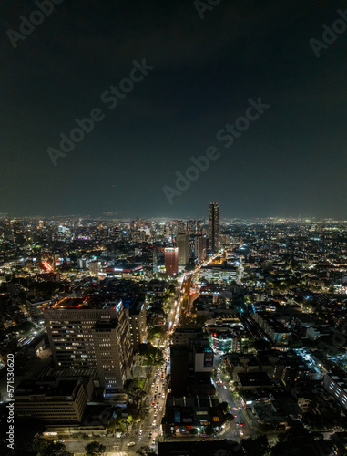 Beautiful aerial view of the capital of Mexico city at night.