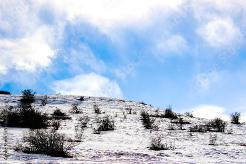 Mountain covered with snow in winter.