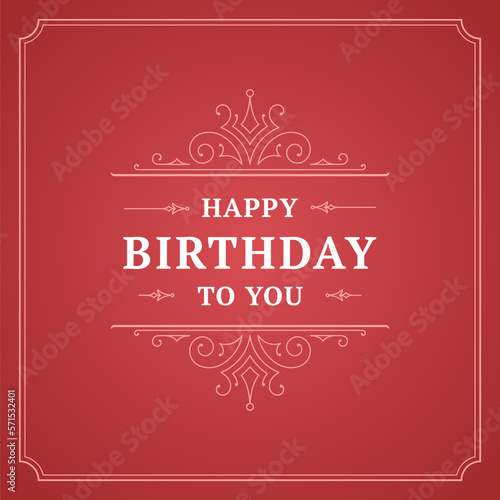 Happy birthday red antique ornate vintage greeting social media post template vector flat