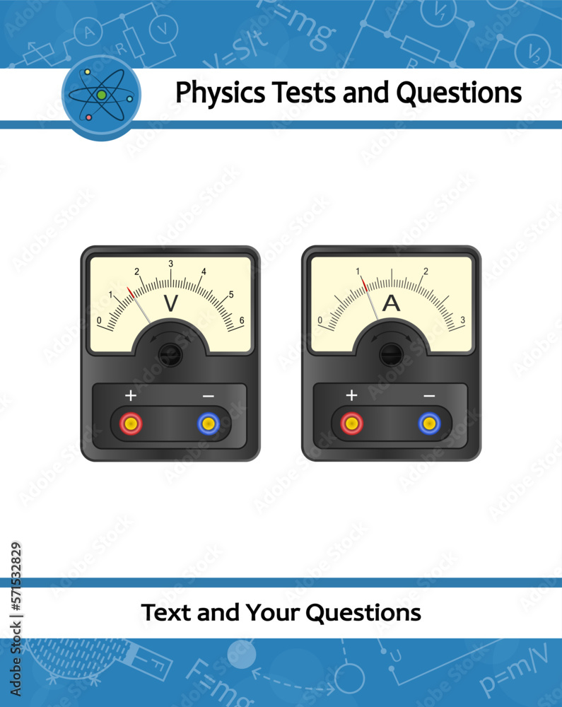 Set of voltmeter and ammeter. Voltmeter is physical device for