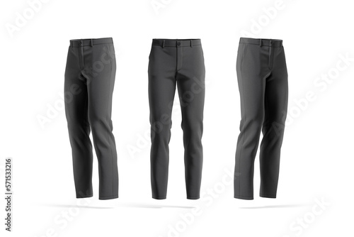 Blank black man pants mockup, front and side view photo