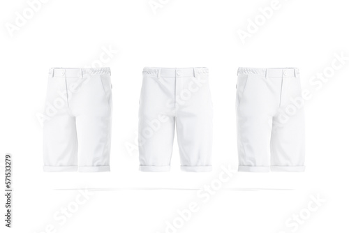 Blank white men shorts mockup, front and side view