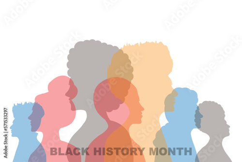 Black History Month, Illustration of people standing side by side together. pastel colors