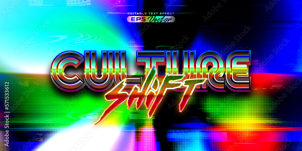 Retro text effect culture shift futuristic editable 80s classic style with experimental background, ideal for poster, flyer, social media post with give them the rad 1980s touch