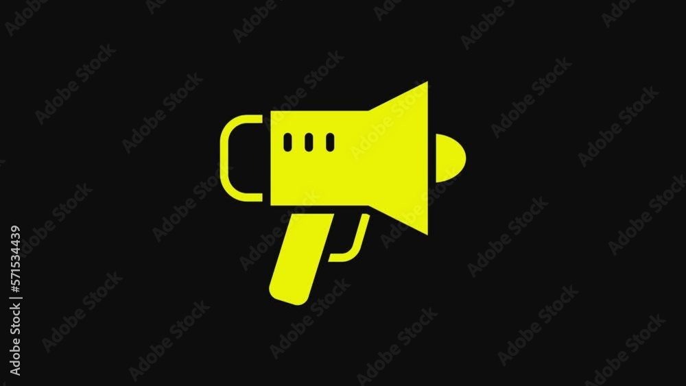 Yellow Megaphone icon isolated on black background. Speaker sign. 4K Video motion graphic animation Yellow Megaphone icon isolated on black background. Speaker sign. 4K Video motion graphic animation