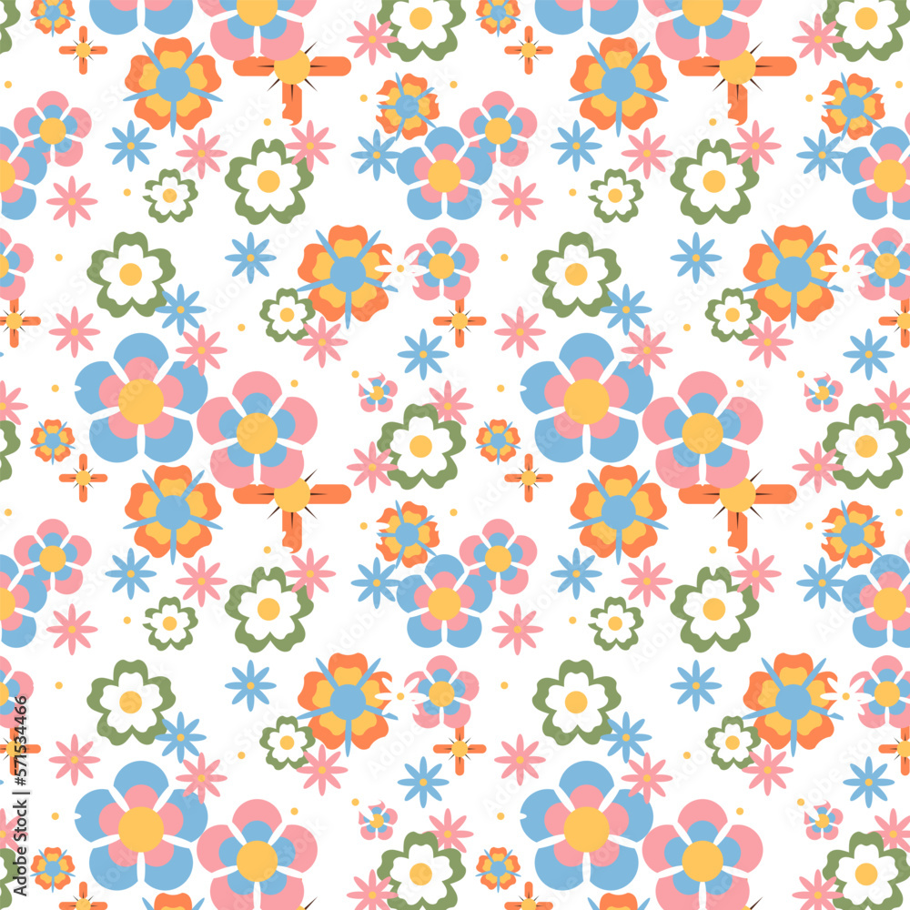 retro vector background with flowers for social media posts, banners, etc. Small colorful flowers. retro vector background with flowers for social media posts, banners, etc. Small colorful flowers.