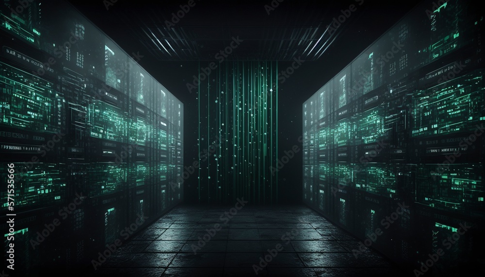 Fototapeta premium Green Matrix: A Journey into the Complex World of Cybersecurity and Hacking