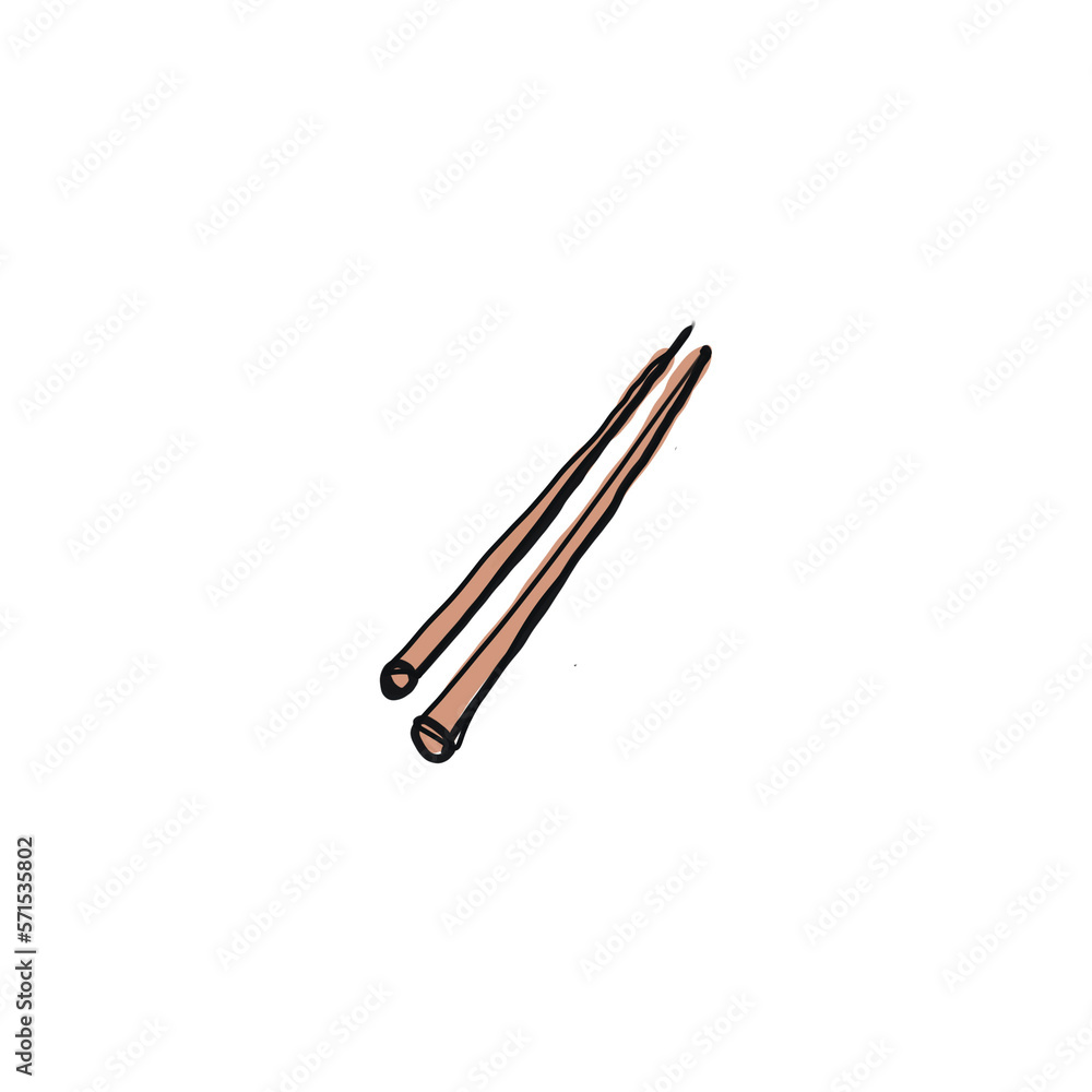 Obraz premium Sushi rolls japanese food chinese traditional cuisine rice fish salmon hand drawn set separately on white background unagi maki sticks food menu Inscriptions in English sushi and rolls