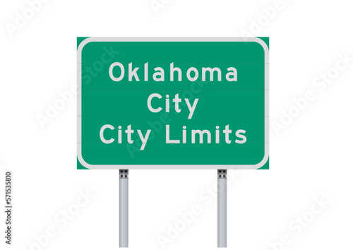 Vector illustration of the Oklahoma City (Oklahoma) City Limits green road sign on metallic posts