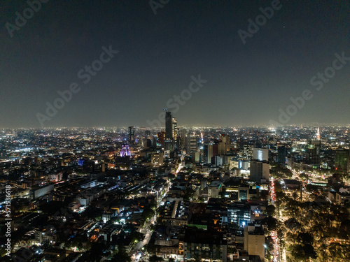 Beautiful aerial view of the capital of Mexico city at night.