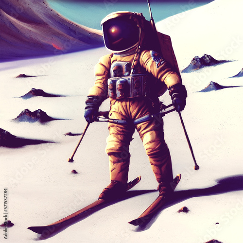 Astronaut skiing created with Generative AI technology	
