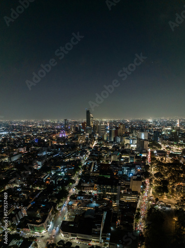 Beautiful aerial view of the capital of Mexico city at night.