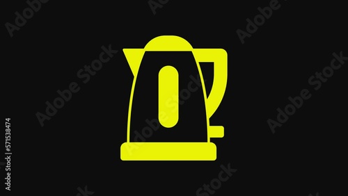 Yellow Electric kettle icon isolated on black background. Teapot icon. 4K Video motion graphic animation