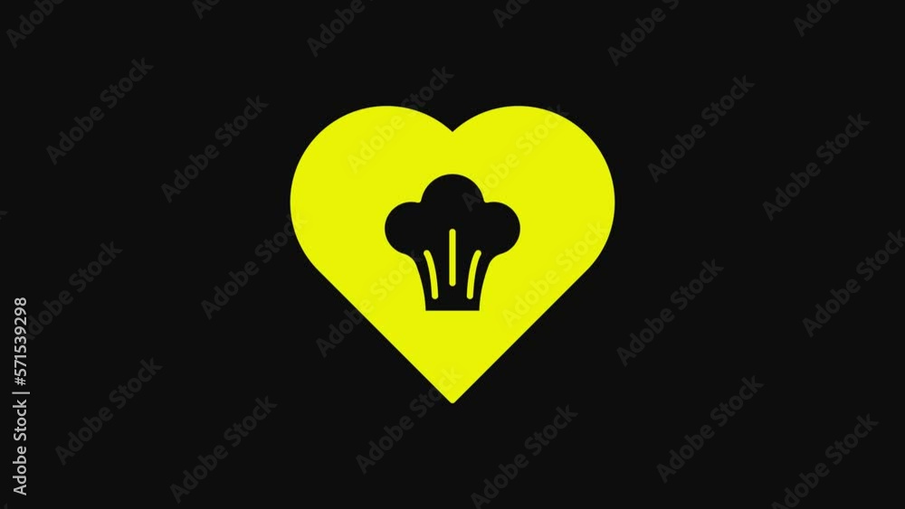 Yellow Chef hat icon isolated on black background. Cooking symbol. Cooks hat. 4K Video motion graphic animation Yellow Chef hat icon isolated on black background. Cooking symbol. Cooks hat. 4K Video motion graphic animation