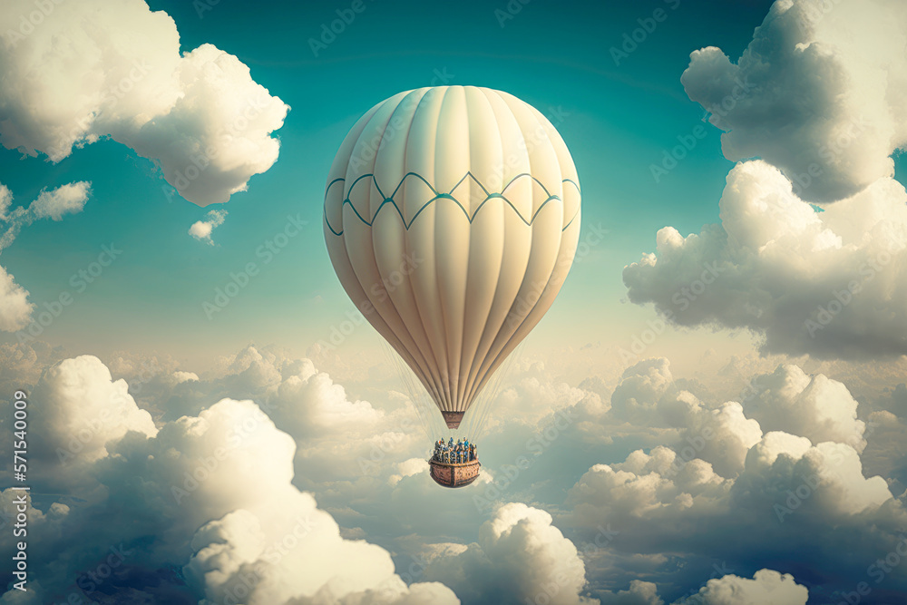 Fototapeta premium A hot air balloon heading towards the clouds in the sky, illustration - Generative AI