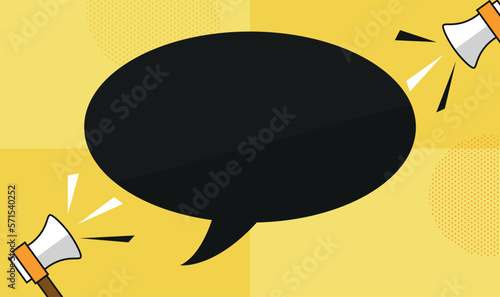 vector with loudspeaker and black dialog box. banner with a mouthpiece on a yellow background and with a place for information