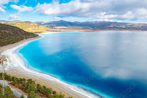 Aerial view Salda lake turquoise water, Turkey amazing travel landscape