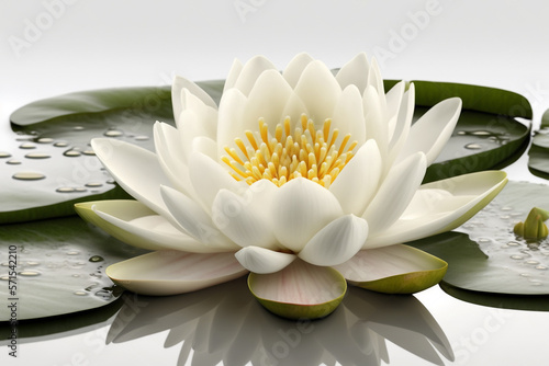 Blooming water lily lotus on white background, 3D render, made with generative AI. 