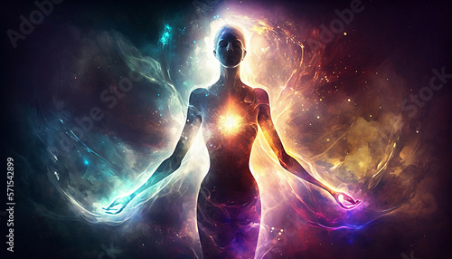 Fotografia, Obraz universe meta human goddess spirit silhouette on galaxy space background, new qu