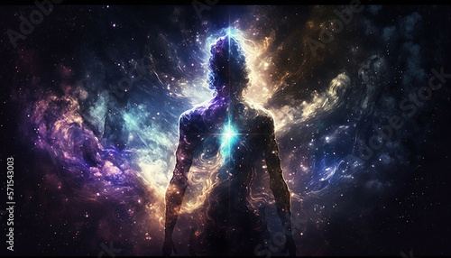 universe meta human god spirit silhouette on galaxy space background  new quality colorful spiritual stock image illustration wallpaper design  Generative AI  