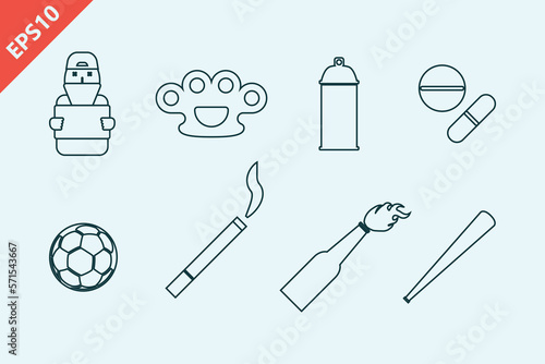 hand drawn football hooligan icons. Soccer supporter of ultras design vector flat isolated illustration