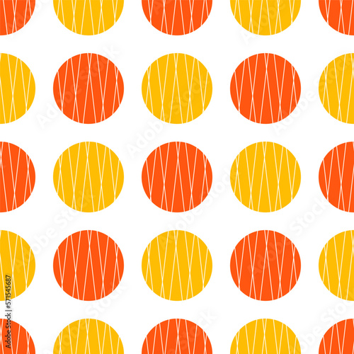Seamless pattern with yellow and orange striped circles