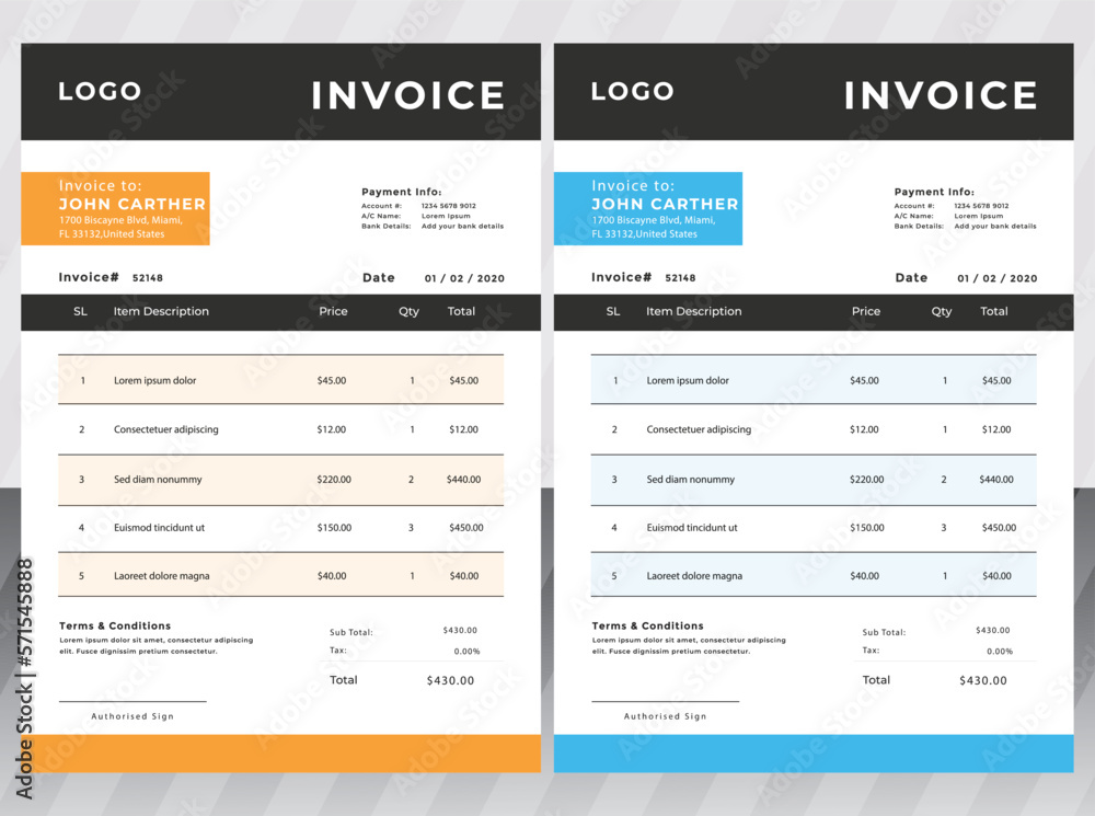minimal clean invoice form template design