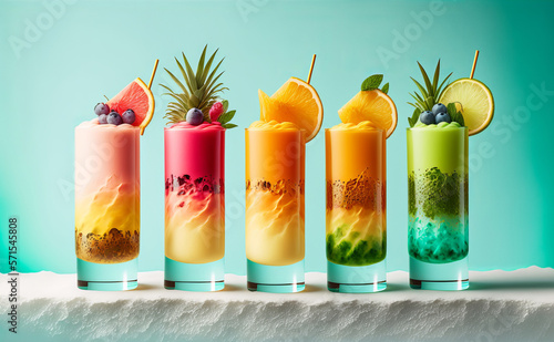 Fotografija Fresh cocktails and tropical juice drinks. Generative ai