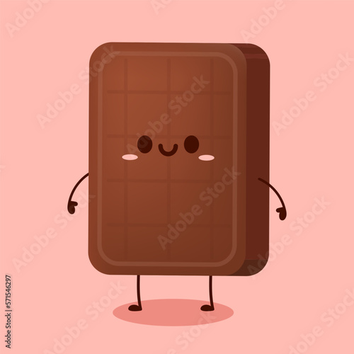 Cute and funny chocolate bar character. Chocolate mascot. Heart vector.