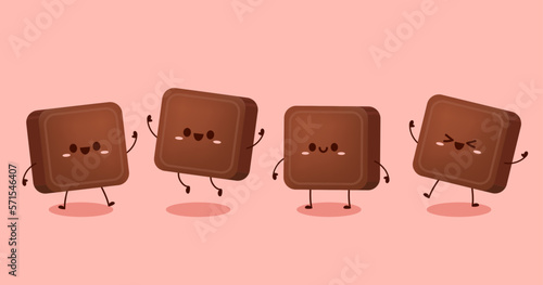 Cute and funny chocolate bar character. Chocolate mascot. Heart vector.