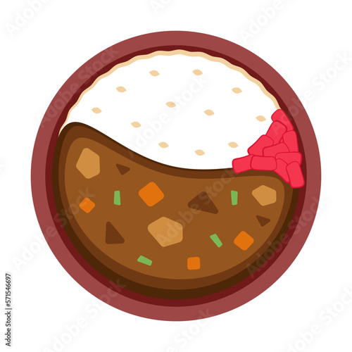 Japanese curry cartoon vector. Japanese curry top view on white background.