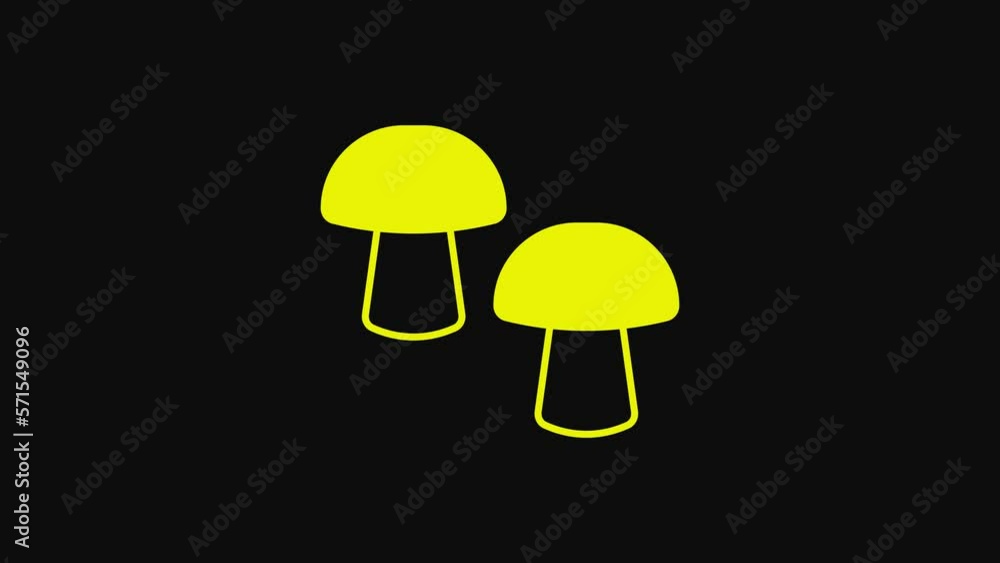 Yellow Mushroom icon isolated on black background. 4K Video motion graphic animation Yellow Mushroom icon isolated on black background. 4K Video motion graphic animation