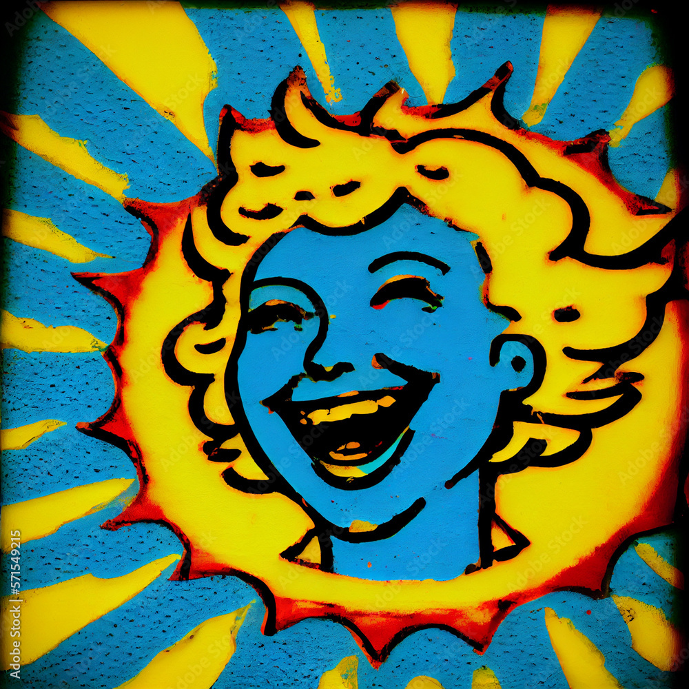 Happy sun smile Acrylic  paint  sign of powerful  
