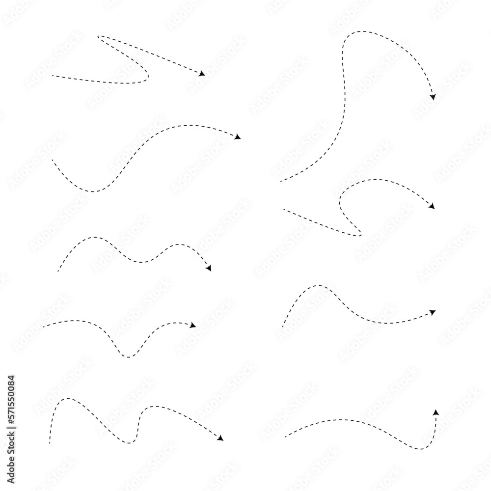 Set of dashed line arrows Set of dashed line arrows
