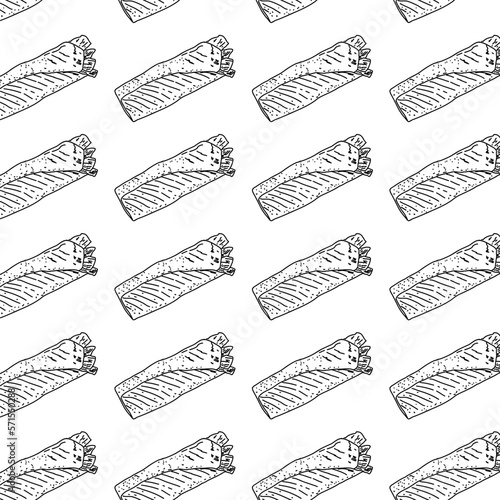 Shawarma Kebab pattern fast food. Seamless pattern. Concept of doner kebab, street food, barbecue, cuisine. Vintage design template, banner. Fresh vegetables. Vector hand drawn sketch illustration.