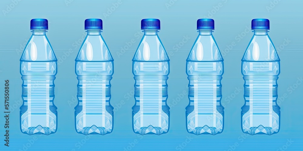 Fresh drinking water in plastic bottles on a blue background. Generative AI Fresh drinking water in plastic bottles on a blue background. Generative AI