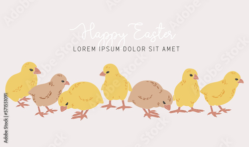 Abstract Easter chickens set, boho Easter chickens, Easter chicks decoration, traditional elements, Happy Easter vector card