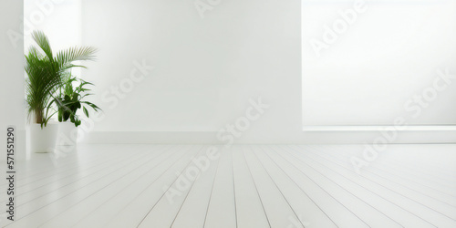 white empty room and wooden floor contemporary interior background