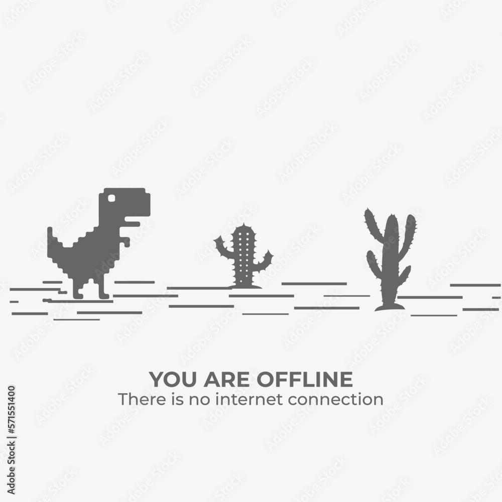 Pixel art of dinosaur describing offline error for internet. No Internet  Webpage design concept. Google Chrome Game: No Internet Connection. Mozilla  Firefox. Lost Connection. Windows 8 10 11 7 pro Xp Векторный