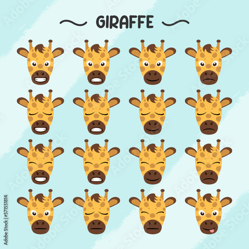 Collection of giraffe facial expressions in flat design style