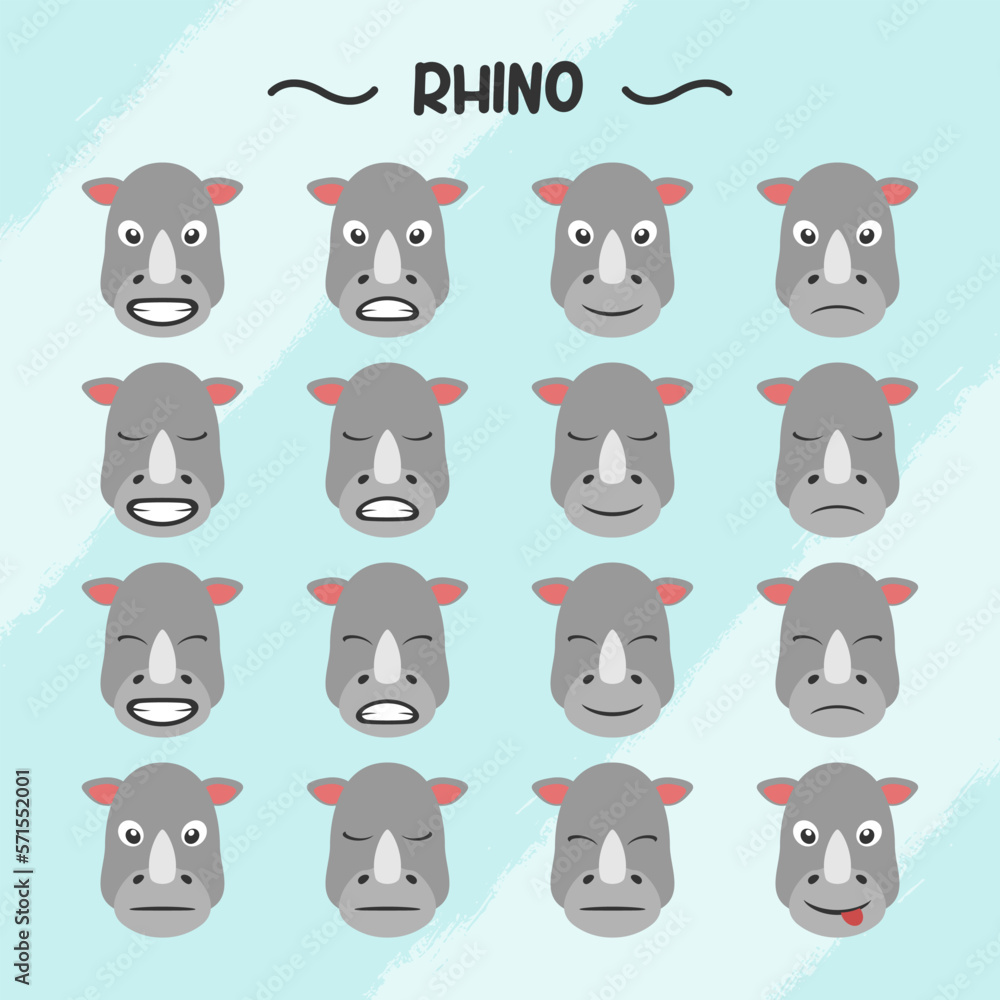 Collection of rhino facial expressions in flat design style Collection of rhino facial expressions in flat design style