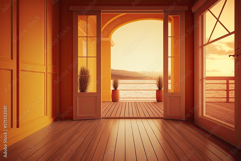 warm color of home interior background and deck. Generative AI
