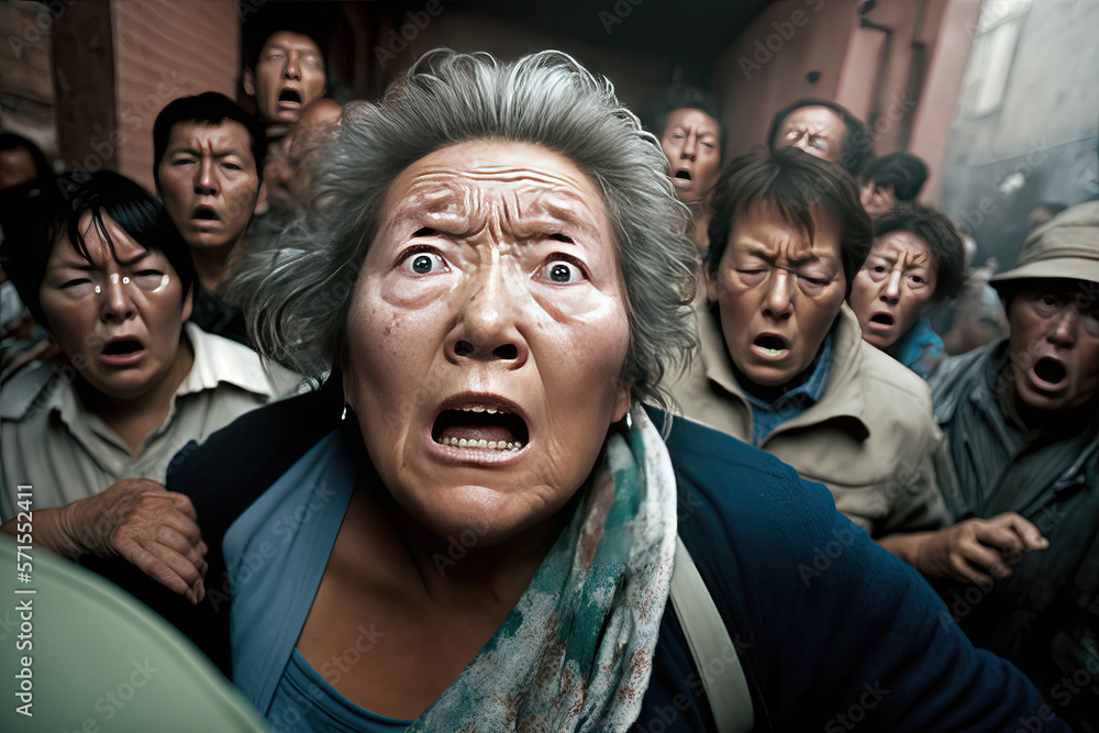 AI generated a frightened crowd of people run from an earthquake or some kind of disaster AI generated a frightened crowd of people run from an earthquake or some kind of disaster