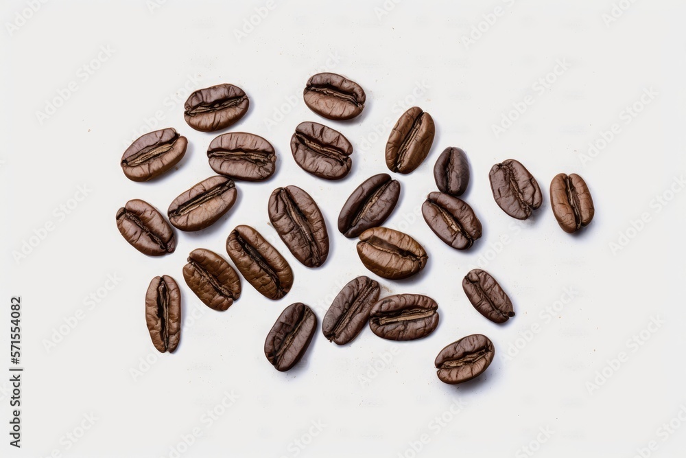 Isolated coffee beans on a white background. Generative AI Isolated coffee beans on a white background. Generative AI