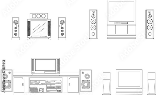 Home theater family illustration vector sketch