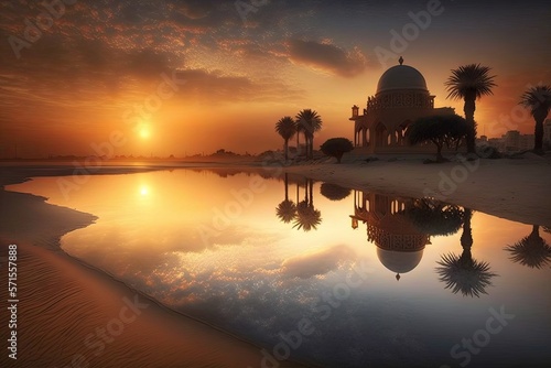 Wonderful seaside sunrise in Saudi Arabia's Dammam. Generative AI photo