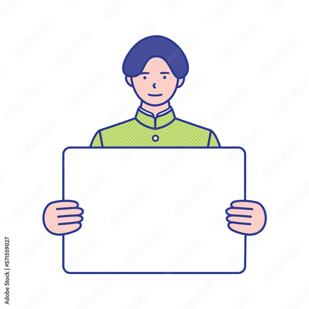 メッセージボードを持っている男子学生の上半身イラスト素材 メッセージボードを持っている男子学生の上半身イラスト素材