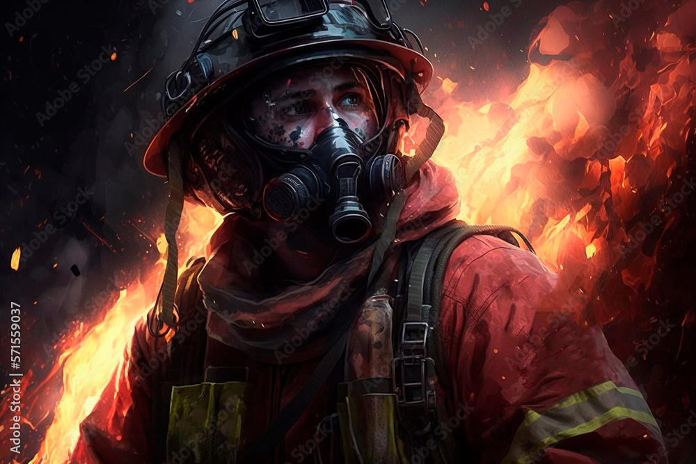 firefighter enters burning house, generated ai firefighter enters burning house, generated ai